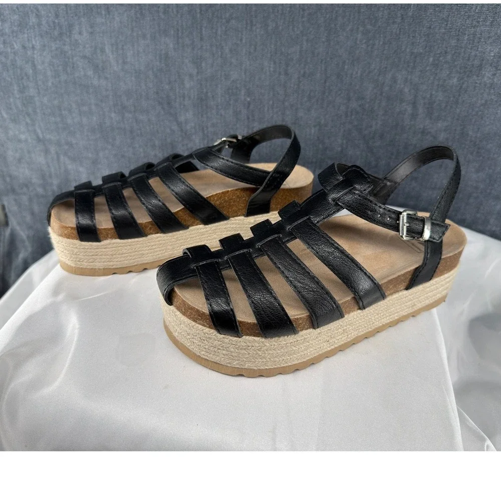 Dirty Laundry Fisherman Sandals Womens 8 Black Faux Leather Platform Espadrille